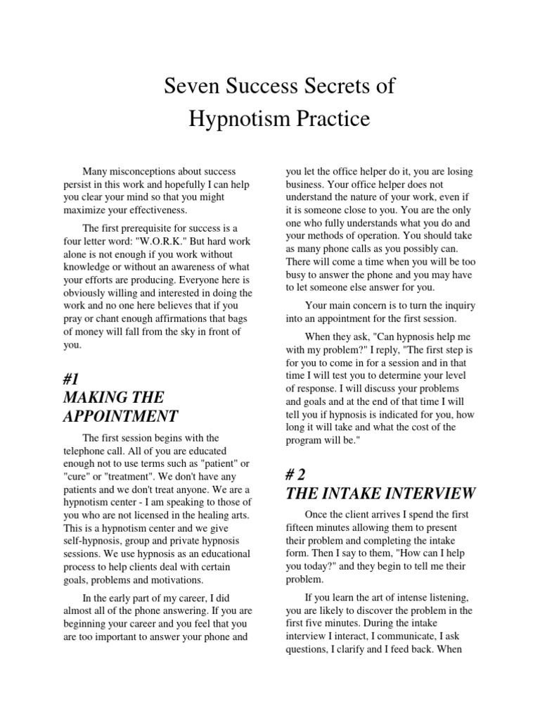 Success Secrets for Hypnotism Practice | PDF | Business