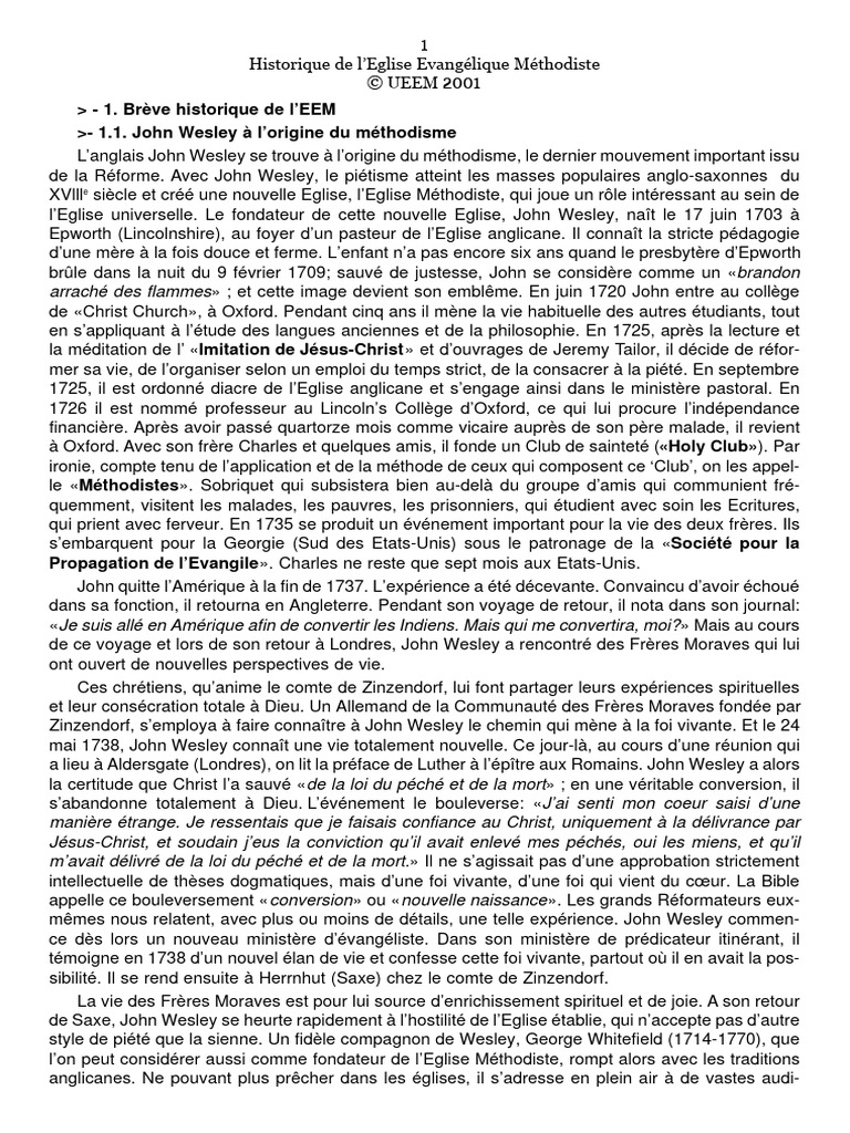 Histoire du Méthodisme et John Wesley | PDF | John Wesley | Méthodisme
