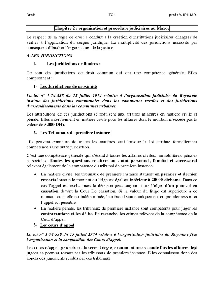Organisation judiciaire au Maroc | PDF | Compétence | Magistrat