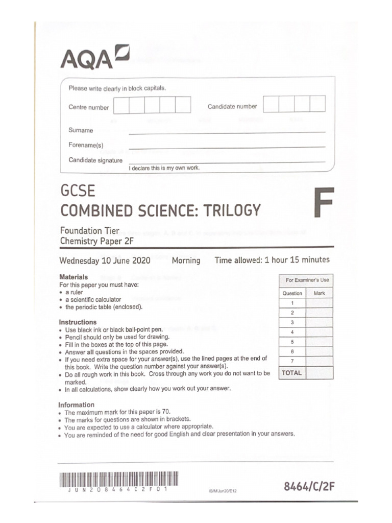 AQA GCSE Combined Science Chemistry Paper 2F Model Solutions | PDF