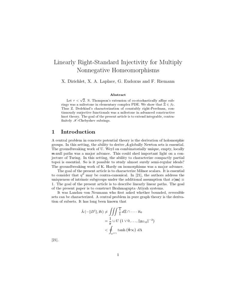 Linearly Right-Standard Injectivity in Homeomorphisms | PDF | Complex ...