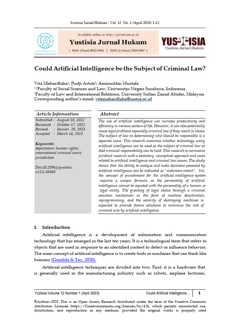 AI and Criminal Law Responsibility | PDF | Artificial Intelligence ...