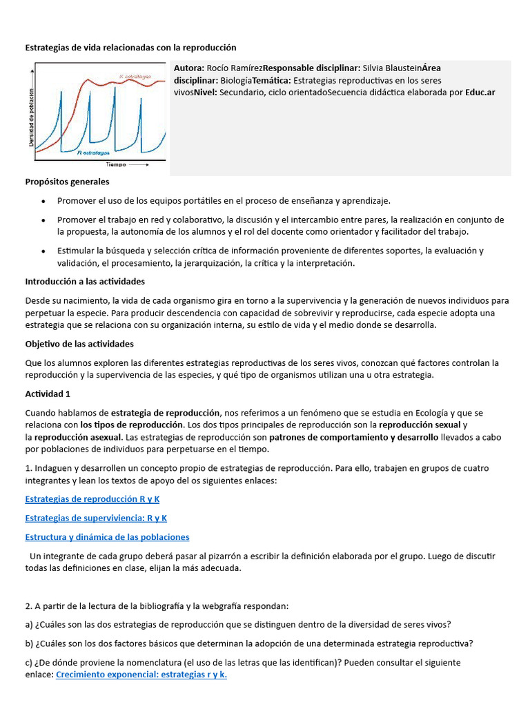 Estrategias De Vida Relacionadas Con La Reproducción Act Integradora