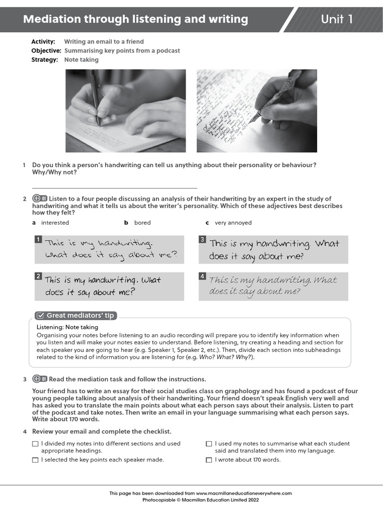 B1PLUS Mediation Worksheets U1 | PDF