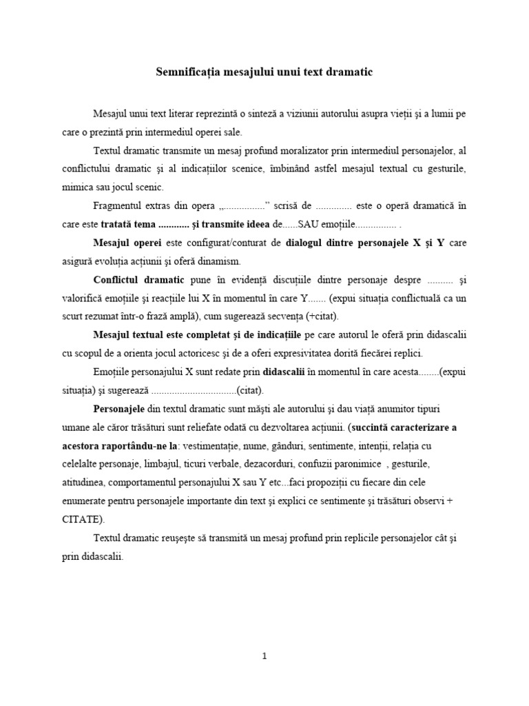Semnificația Mesajului Unui Text Dramatic-1 | PDF