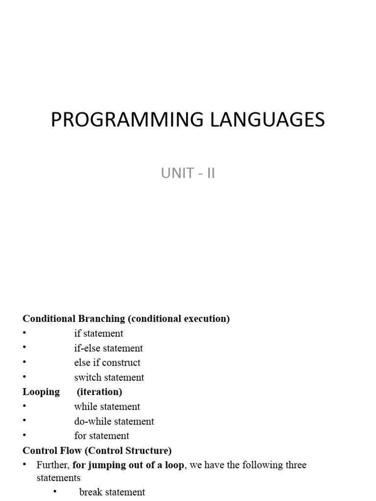Programming Languages Unit - II | PDF | Control Flow | Computer Engineering