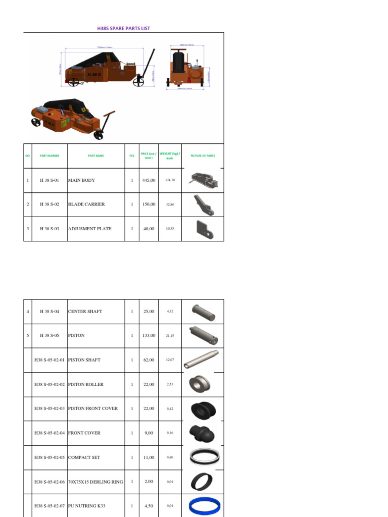 H38S Pump Spare Parts List | PDF | Equipment | Machines