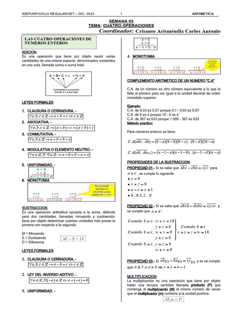 Aritmetica - S03 - Cuatro Operaciones - Regular 2023 - 3 | PDF ...