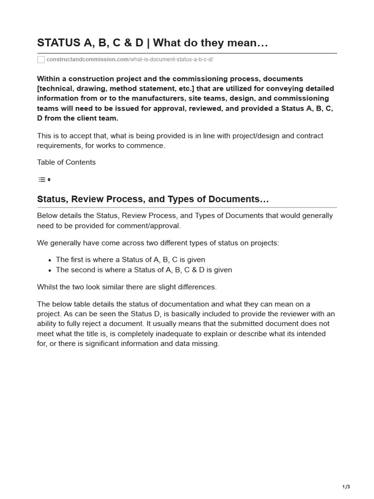 Understanding Document Status A-D in Construction | PDF