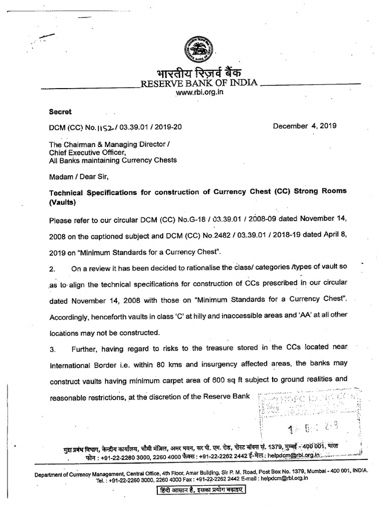 Technical Specifications of Currency Chest Vault. PDF