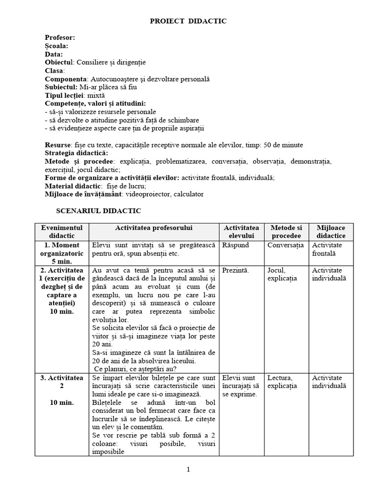 23 Proiect Didactic Dirigentie Clasa A VI-a | PDF