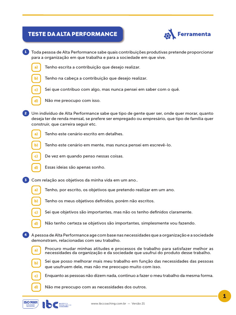 Teste de Alta Performance Pessoal | PDF