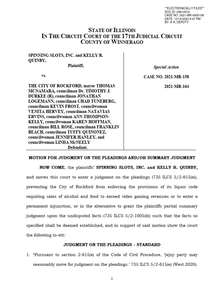 Motion For Summary Judgment & JDGMT On The Pleadings PDF Diesel