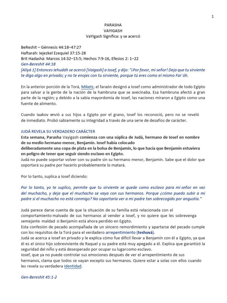 Parasha Vayigash Pdf Reino De Judá Israel