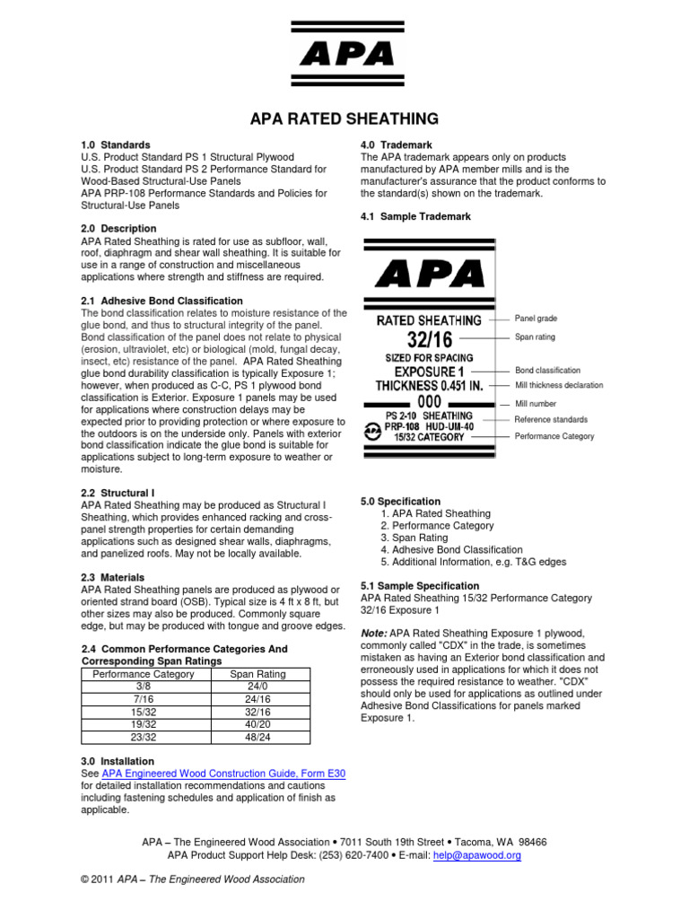 APA ratedsheathingdatasheet PDF Plywood Building Engineering