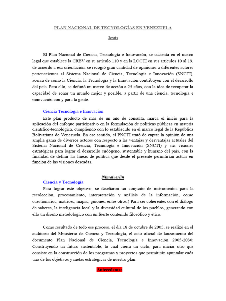 Plan Nacional de Ciencia y Tecnología 2025 | PDF | Innovación | Science