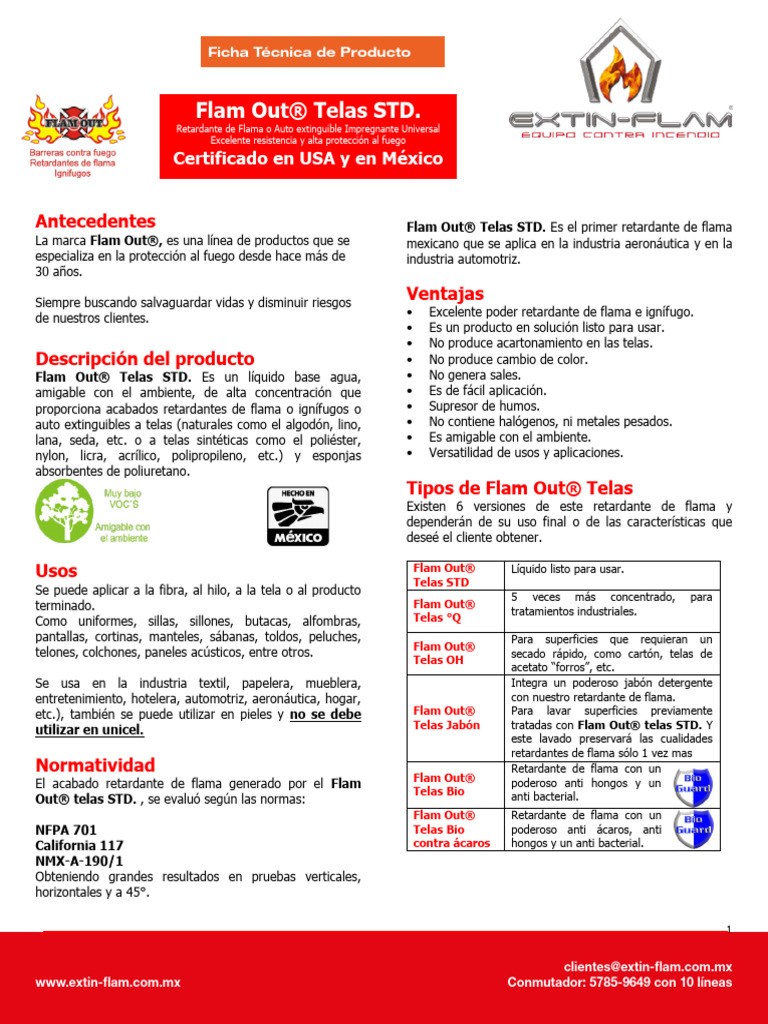 Retardante Flamout para Telas (Q012B02) PDF Fibra sintética Textiles