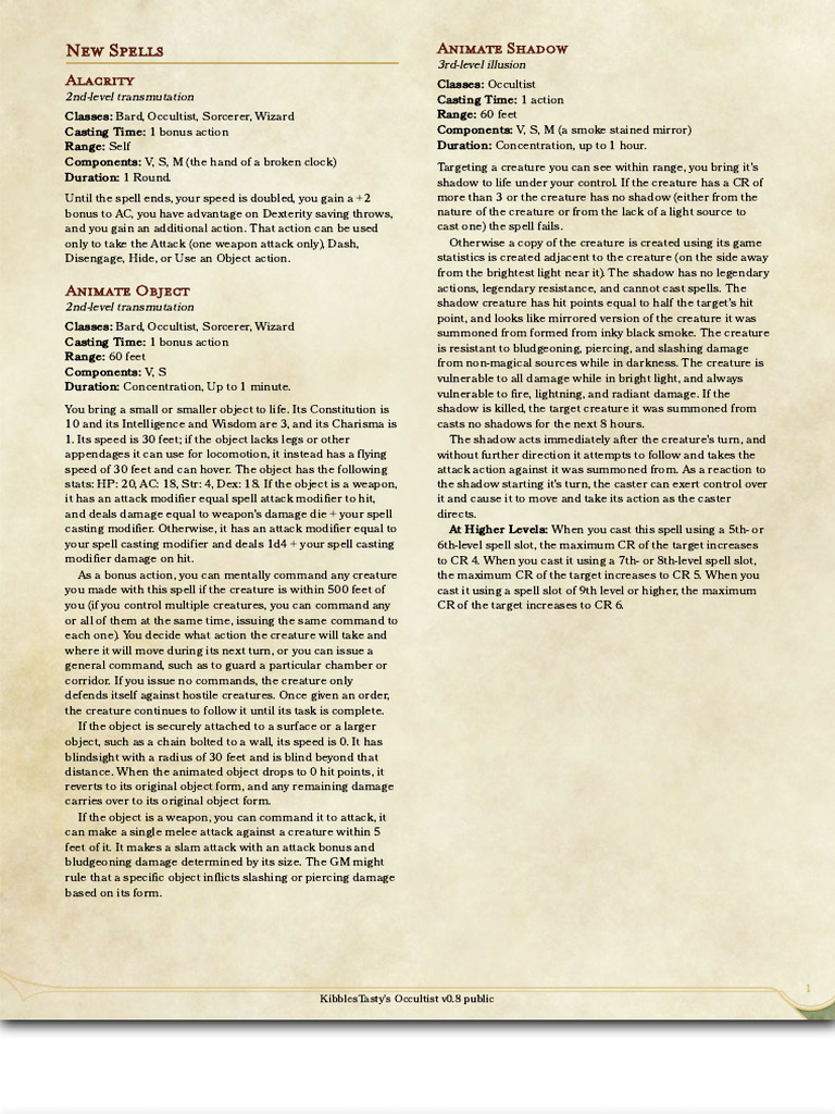 5e Spells - Occultist Spells - GM Binder | PDF