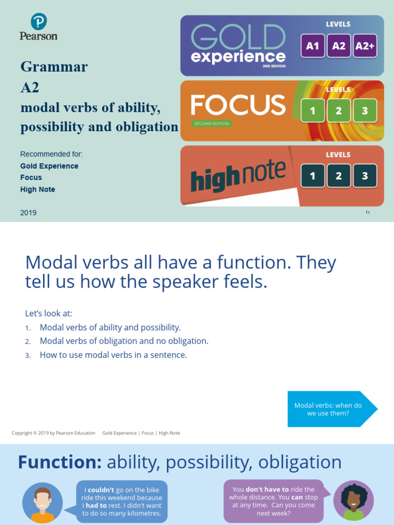 Grammar A2 - 7 Modal Verbs of Ability, Possibility and Obligation | PDF ...