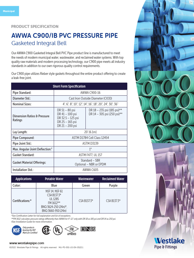 MU PS 001 US EN 0522.1 C900 IB PVC Pressure Pipe v1 PDF Pipe