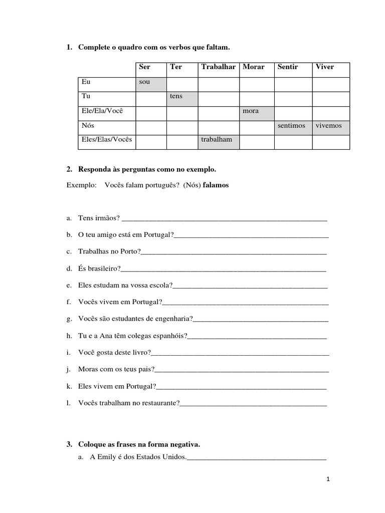 Ficha 2 - Verbo Ser - Ter | PDF | Artes Linguísticas e Disciplina