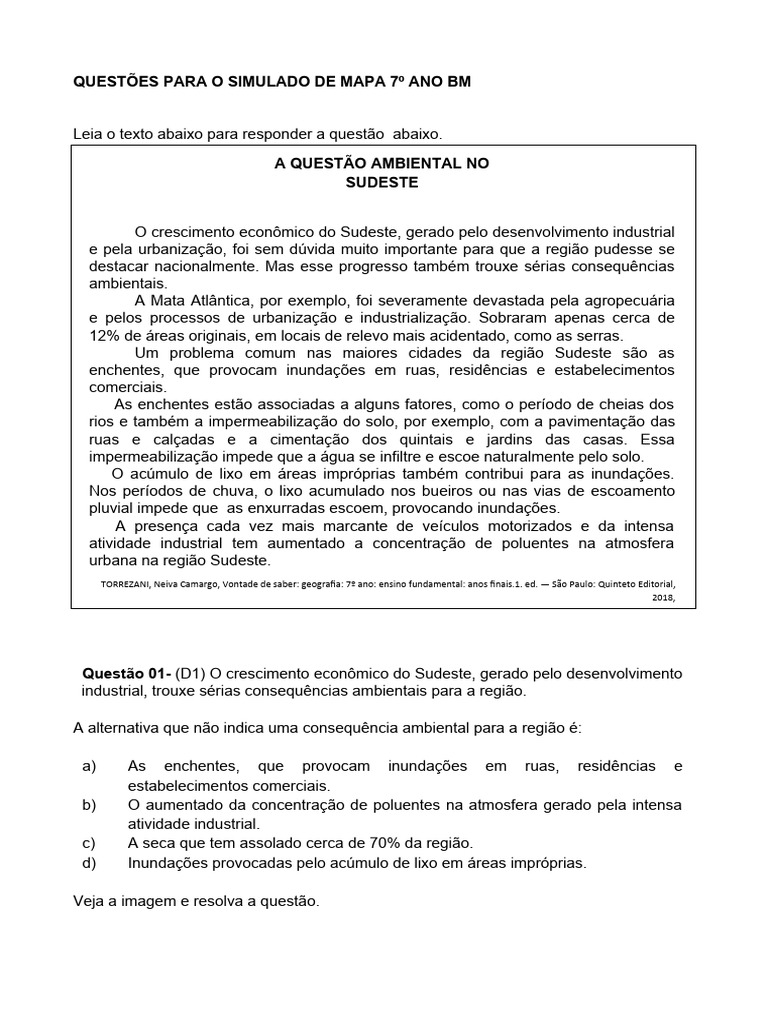 Questões sobre Problemas Ambientais 7º Ano | PDF | Enchente | Poluição