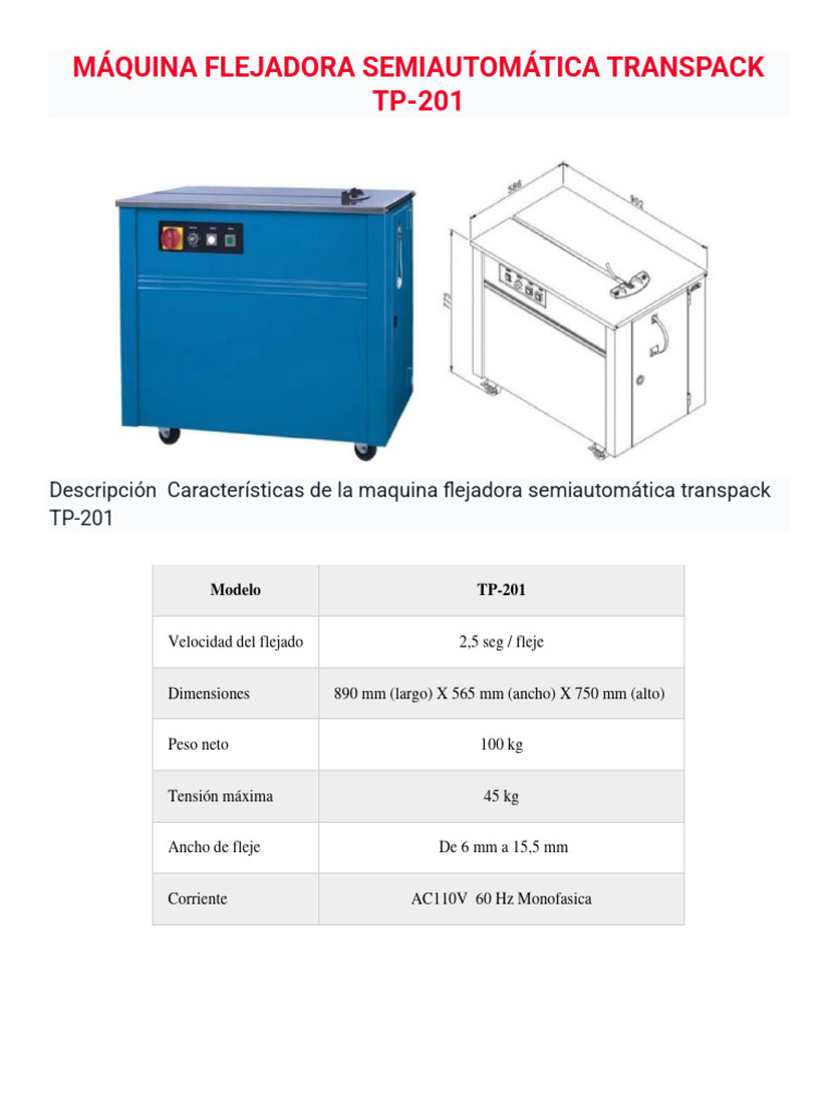 Máquina Flejadora Semiautomática Transpack TP | PDF
