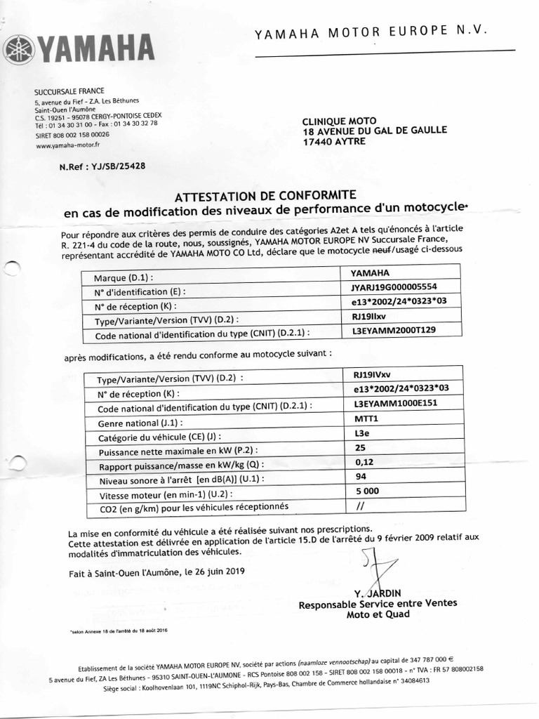 certificat de bridage PDF