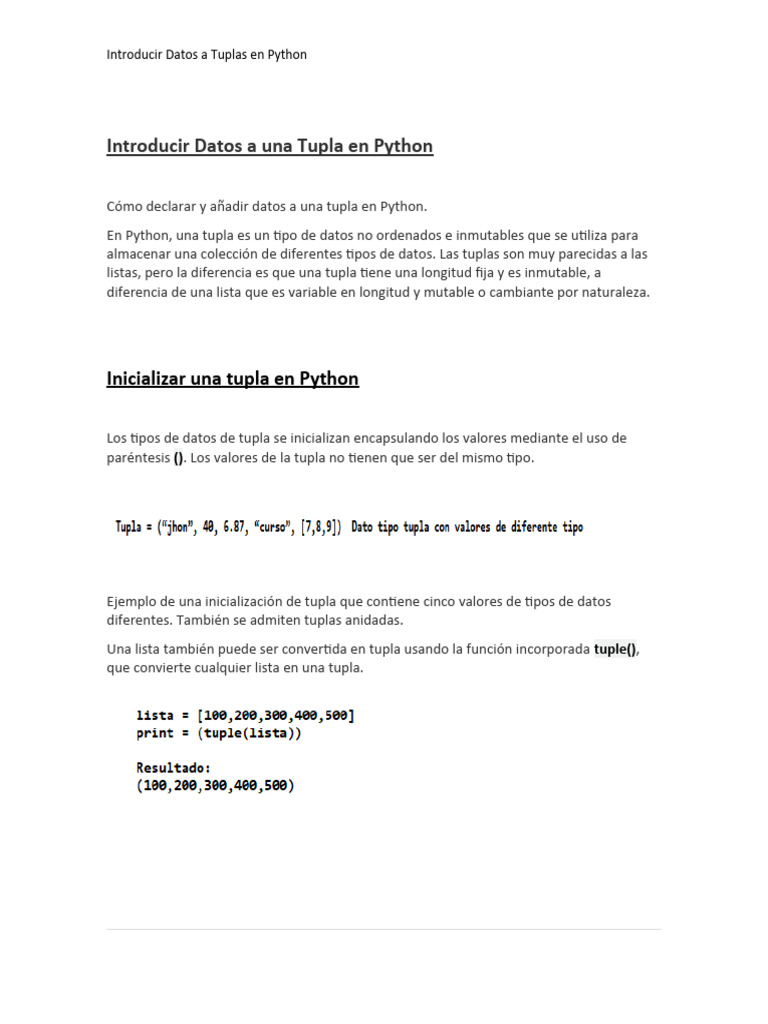 Introducción a Tuplas en Python | PDF | Python (lenguaje de ...
