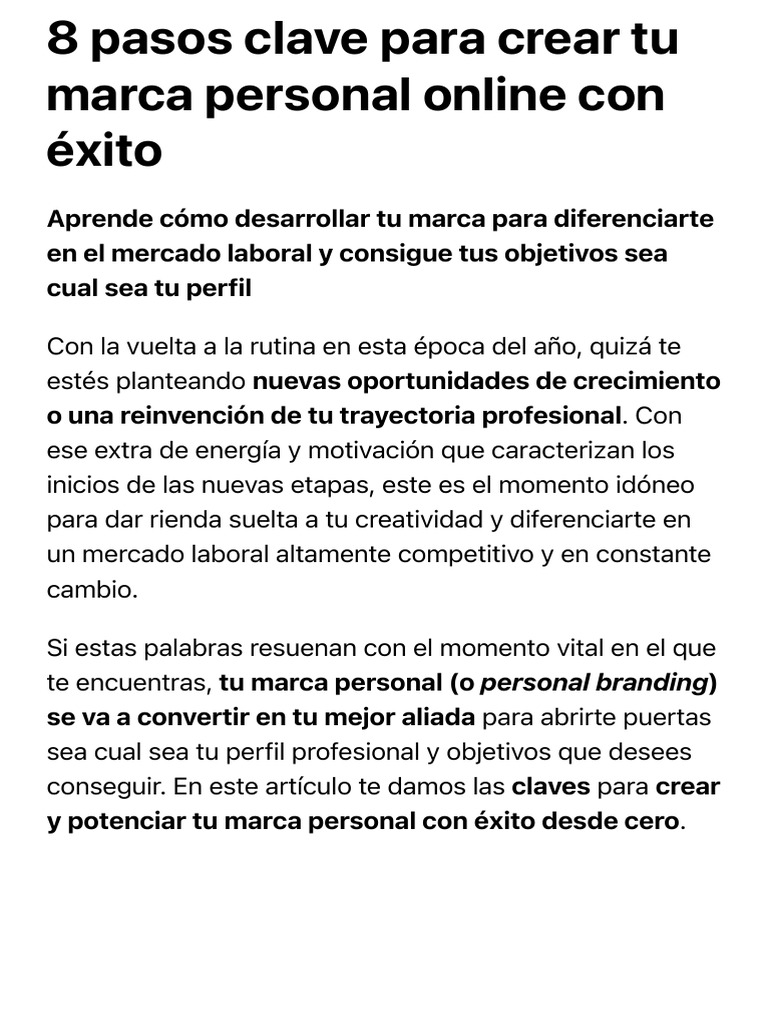 8 Pasos para Crear tu Marca Personal Online | PDF | Marca