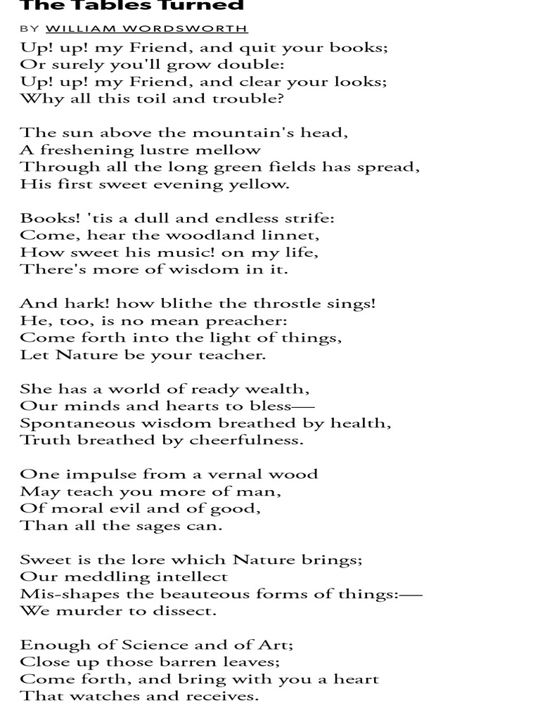 The Tables Turned by William Wordsworth Poetry Foundation PDF