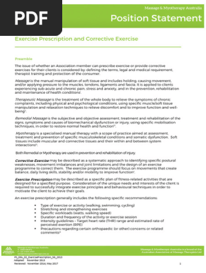 Exercise Prescription Corrective Exercise - Position Statement