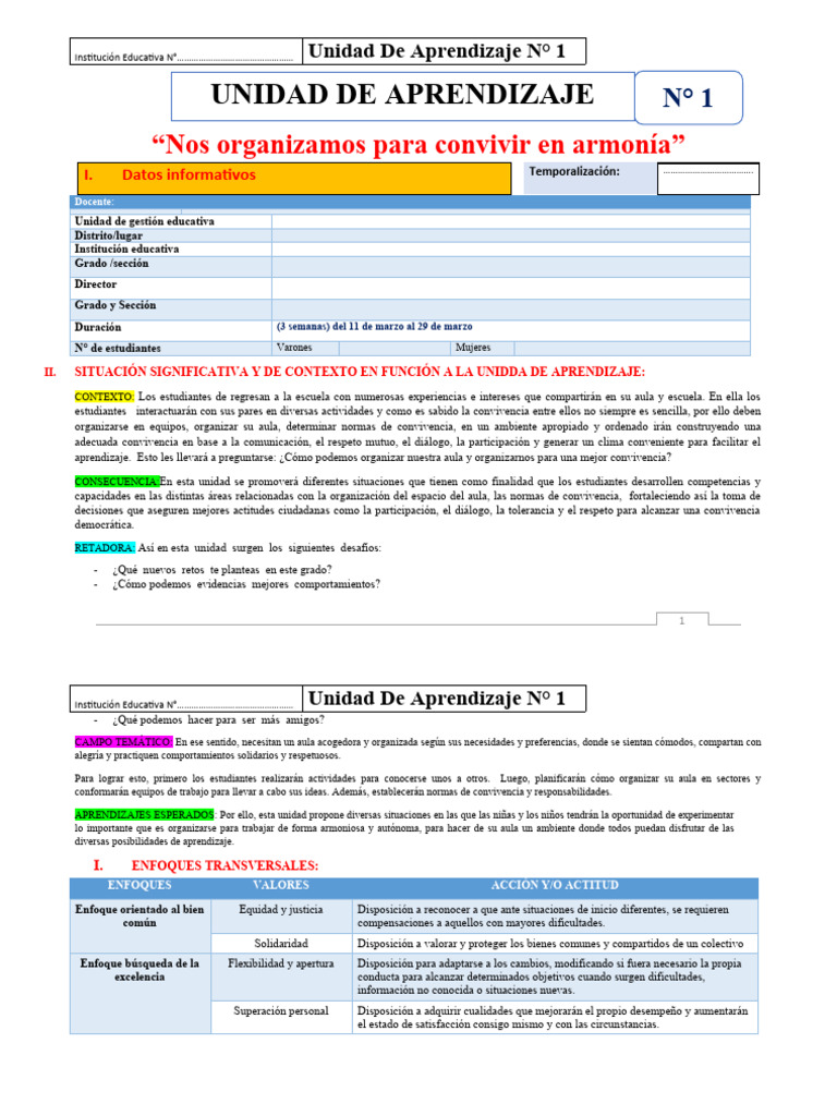 Unidad de Aprendizaje 5to Grado 2024 | PDF