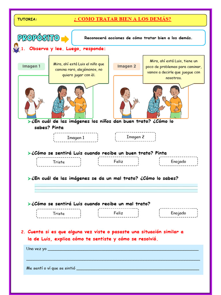 U1 s1 Ficha d5 Tutoría Como Tratar Bien A Los Demás | PDF