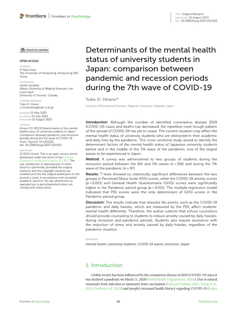 Determinants of The Mental Health Status of University Students in ...