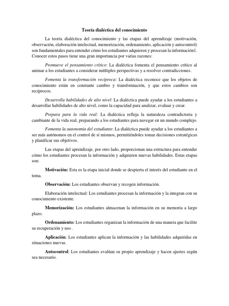 Teoría Dialéctica Del Conocimiento Pdf Aprendizaje Dialéctico