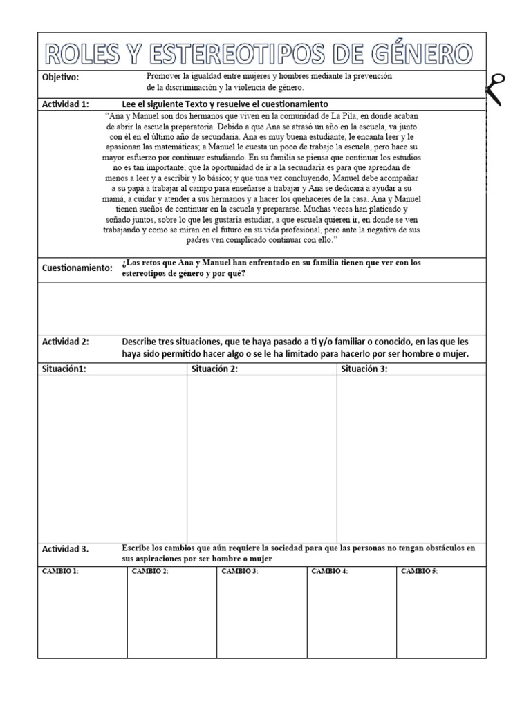 Ficha Didactia Estereotipos de Género | Descargar gratis PDF | Rol de ...