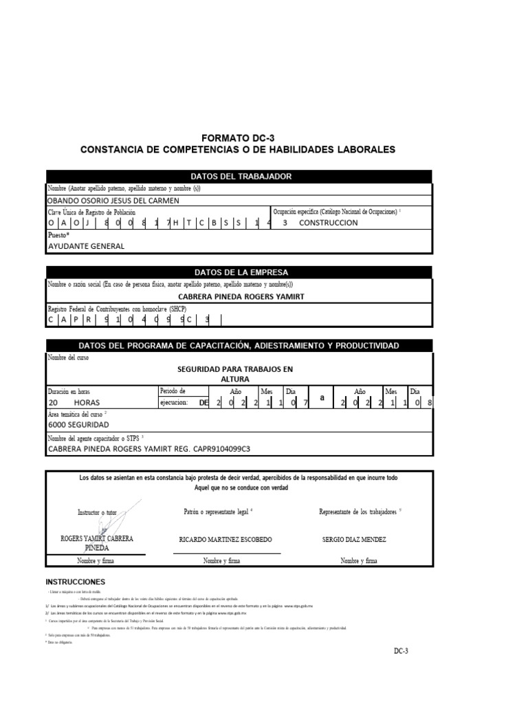Formato DC-3: Constancia de Competencias | PDF | Economias