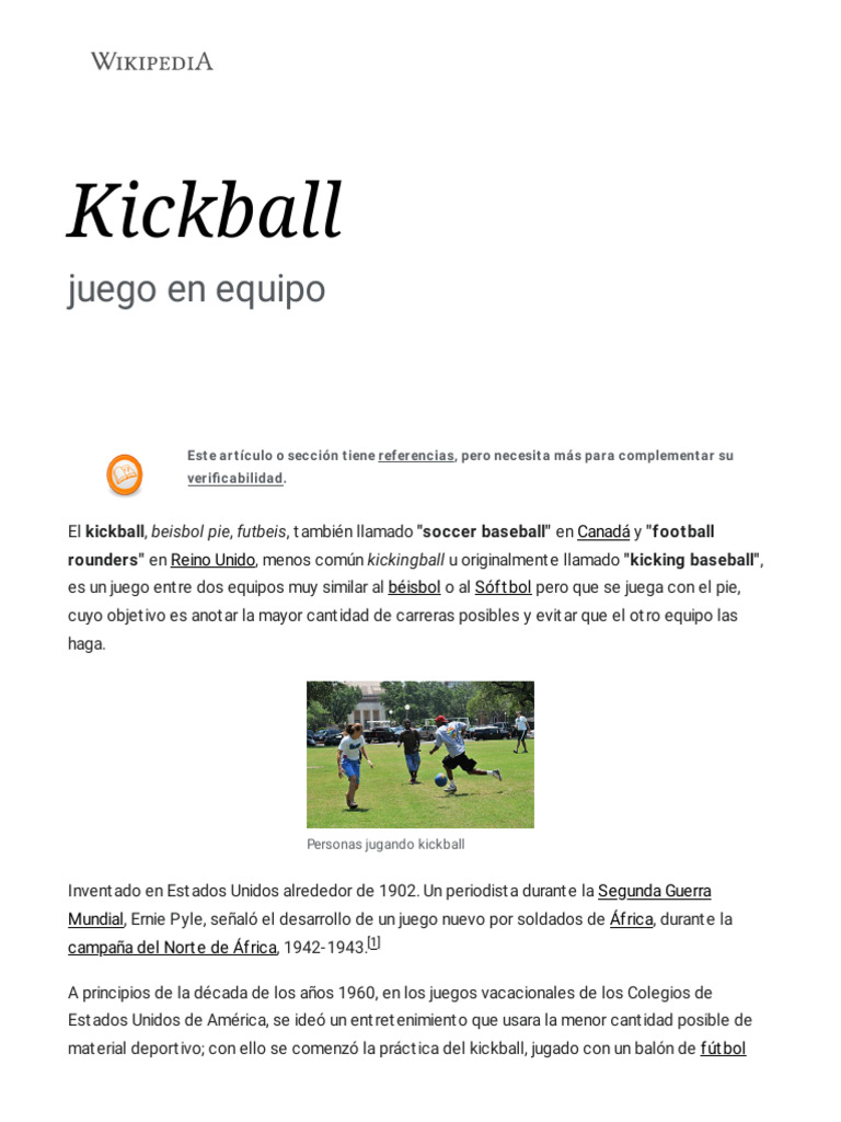 Kickball Wikipedia, La Enciclopedia Libre PDF Juegos de habilidad