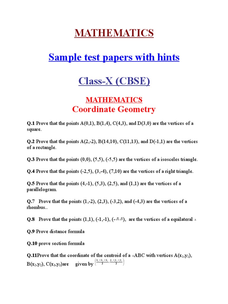 Coordinate Geometry Pdf Cartesian Coordinate System Triangle