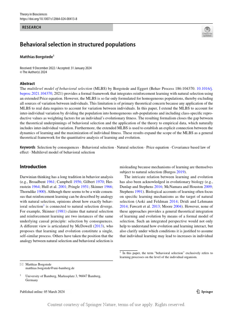 Behavioral Selection in Structured Populations | PDF | Linear ...