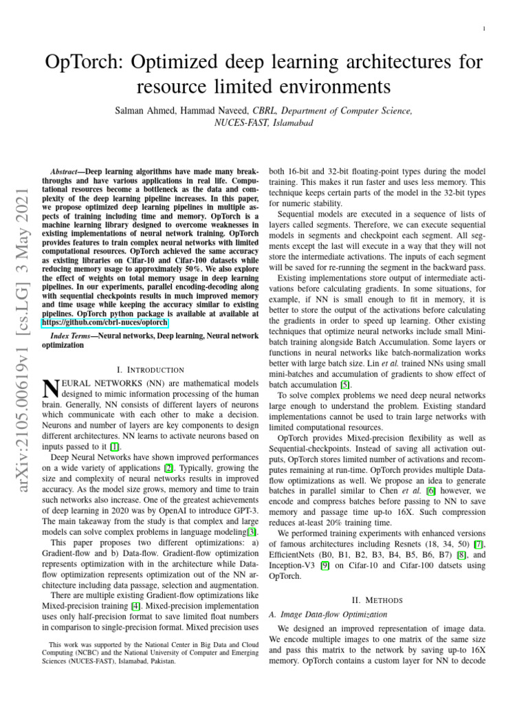 OpTorch: Optimized Deep Learning Pipelines | PDF | Artificial Neural ...