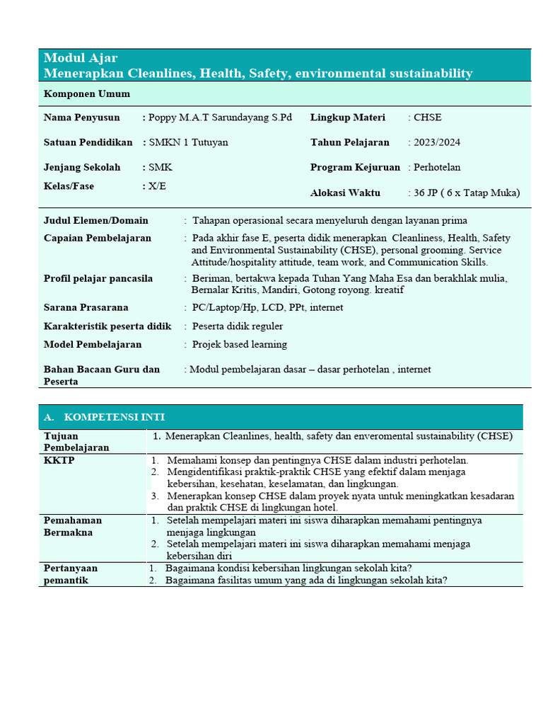 Modul ajar dasar dasar perhotelan elemen 5 pdf