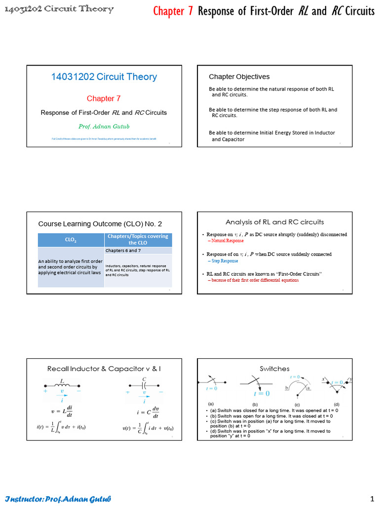 First-Order RL and RC Circuit Responses | PDF | Electrical Network ...