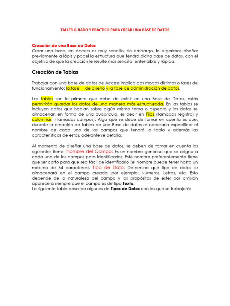 paso a paso para crear la BD tutorial | PDF | Bases de datos ...