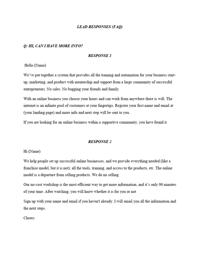 Frequently Asked Questions (Lead Responses) | PDF | Marketing | Social ...