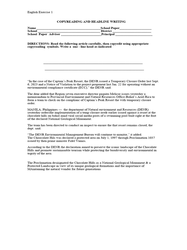 Copyreading Exercise 1 NCS2 | PDF | Natural Environment | Environmental ...