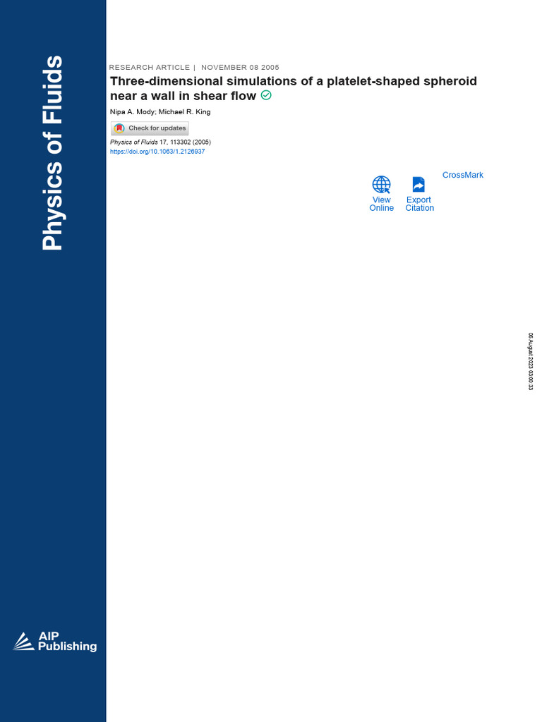 Platelet Flow Simulations Near Wall | PDF | Rotation Around A Fixed ...