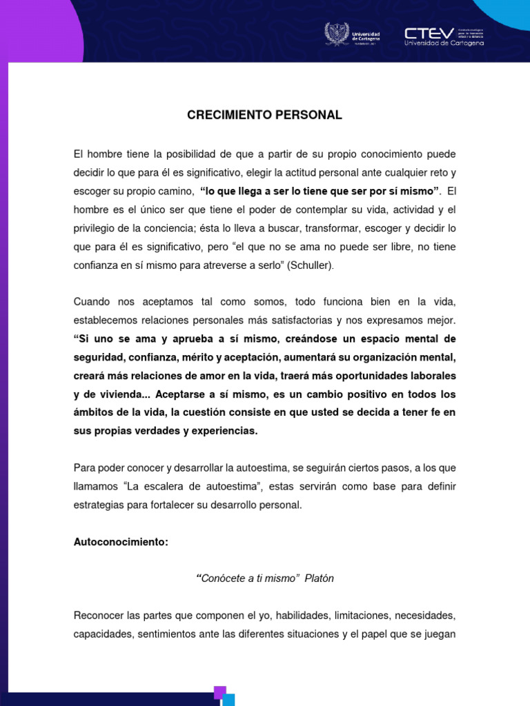 Autoconocimiento y Autoestima en el Crecimiento Personal | PDF ...