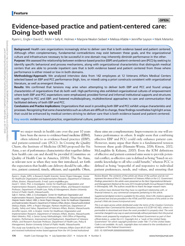 Evidence Based Practice and Patient Centered Care .2 | PDF | Evidence ...